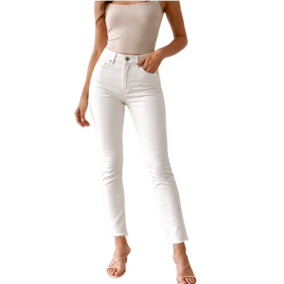 PAIGE Denim - Paige Hidden Hills Straight White Jeans Minimalist, Normcore, Distressed